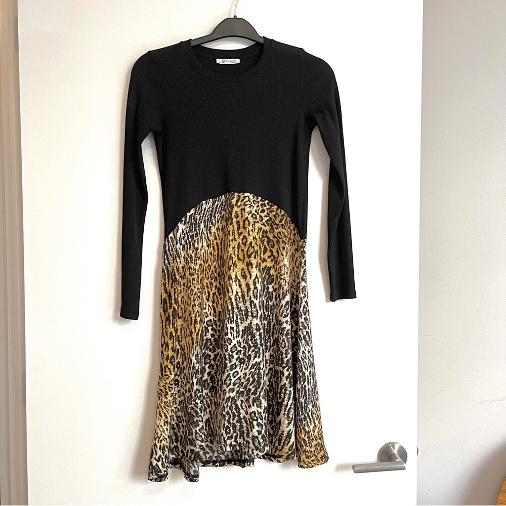 Zara Black and Animal Print Dress Small